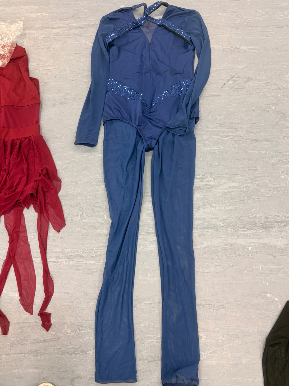 Weissman Navy Sequin-Trim Long Sleeve Jumpsuit